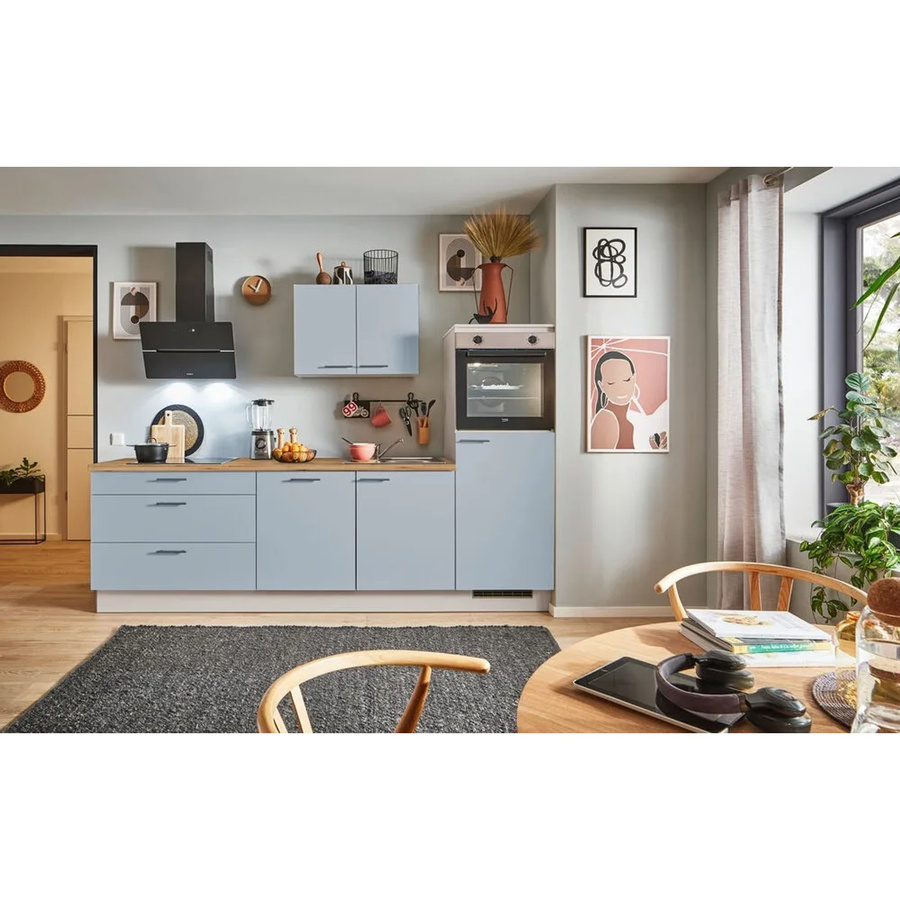 Küchenzeile PINO in Pastellblau mit Geräteschrank und Anschlag rechts, B/T/H: 270 x 60 x 174 cm - Bild 2