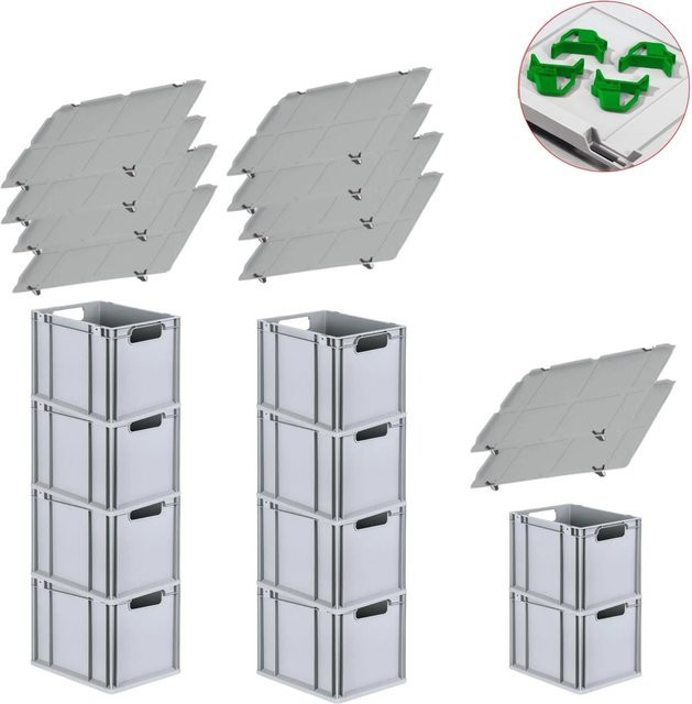 PROREGAL Spar Set mit 10x Eurobox Nextgen Economy und 4x Auflagedeckeln in Grün, H x B x T: 32 x 30 x 40 cm, 30 Liter pro Box - Bild 1