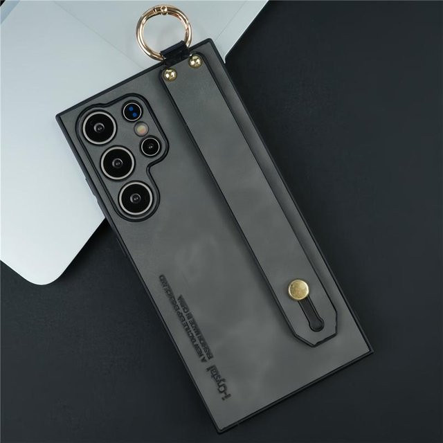 Stoßfeste Lederhülle mit Handgelenkband für Samsung Galaxy S26 S25 S24 S23 S22 S21 Ultra Plus in Schwarz - Bild 1