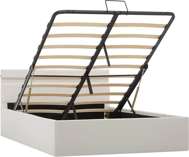 vidaXL Stauraumbett mit Hydraulik, LED-Beleuchtung und USB-Anschluss, Kunstleder, Weiß, B/T/H: 140 x 200 cm - Bild 1