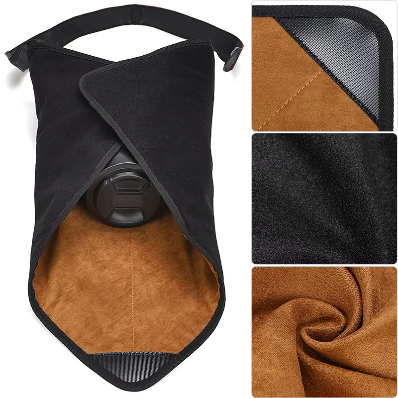 QISEMIAN Kamera Tasche Micro Single mit magnetischer Stoff-Objektivabdeckung und dicker Polsterung in Braun - Bild 3
