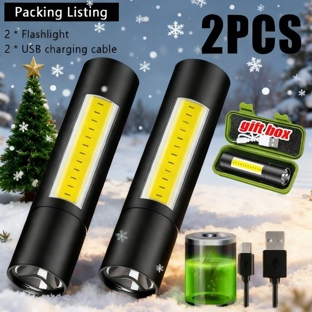 KDULIT LED Taschenlampe mit COB-Licht, wiederaufladbare Camping-Laterne in Schwarz mit 3 Modi und zoombarem Fokus - Bild 1