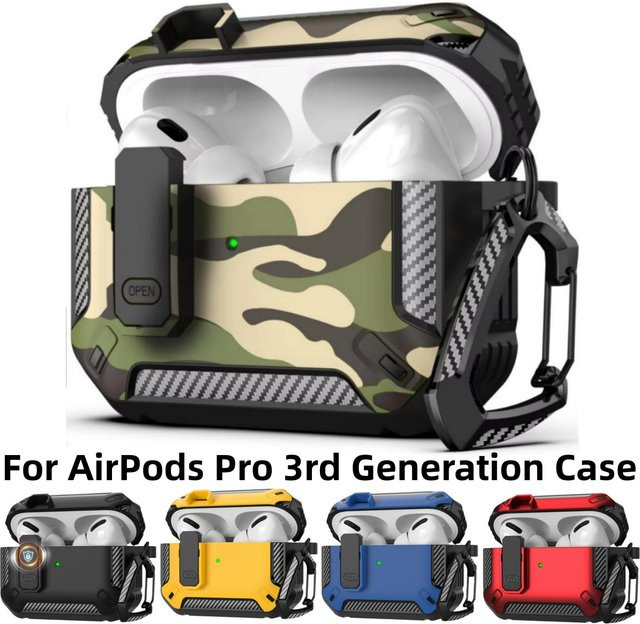 Robuste Militär-Schutzhülle für Apple AirPods Pro 3 in Tarngrün und Grau mit Verschluss und Stoßdämpfung - Bild 1