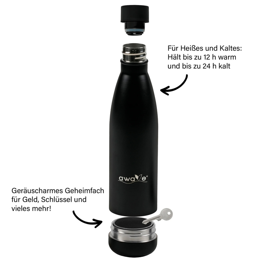 AWAVE Thermo Trinkflasche aus Edelstahl in Schwarz matt, 500 ml - Bild 2