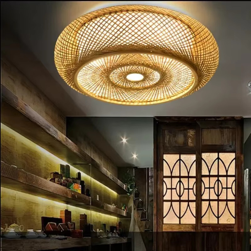 JOYINLED Rattan Unterputz Deckenleuchte im Boho Design aus Holz, Rund, Warmweiß - Bild 5