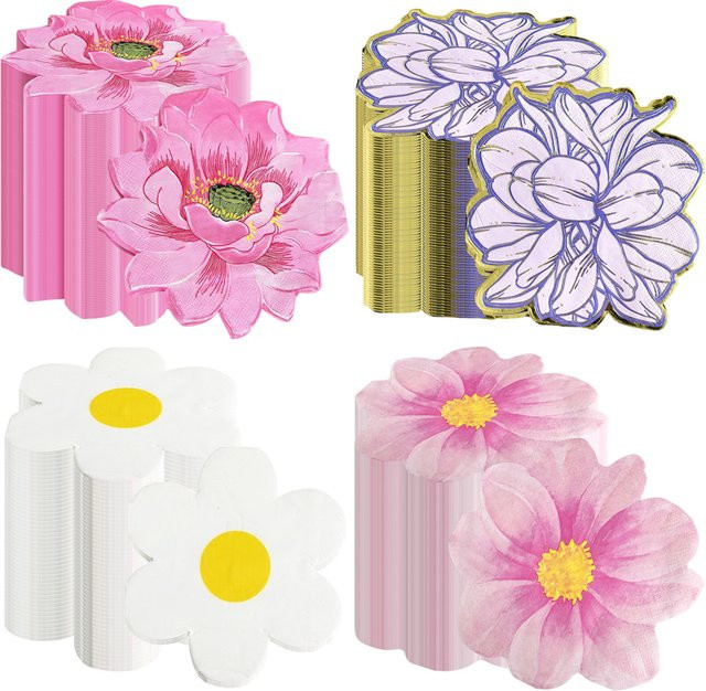 Einweg-Papier-Servietten mit Lotus- und Gänseblümchen-Motiv für Geburtstage, Babypartys und Hochzeiten - Bild 1