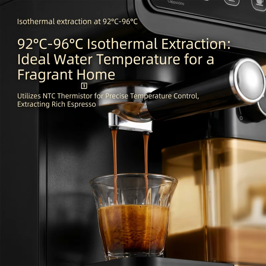 Podofo Espressomaschine mit 20 Bar und 1350W, All-in-One Kaffeemaschine mit integriertem Milchaufschäumsystem und Cold Brew Funktion, erhältlich in Weiß oder Schwarz - Bild 3