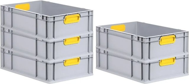 PROREGAL Spar Set 5x Eurobox Nextgen Color Transportboxen mit Griffen und glattem Boden, Gelb-grau, H x B x T: 17 x 40 x 60 cm, 34 Liter pro Box - Bild 1