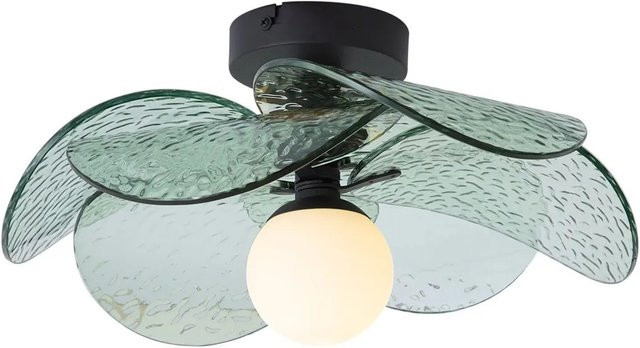 QAZQA Design Deckenleuchte Kemner in Schwarz mit grünem Rippenglas und LED-Leuchtmittel - Bild 1