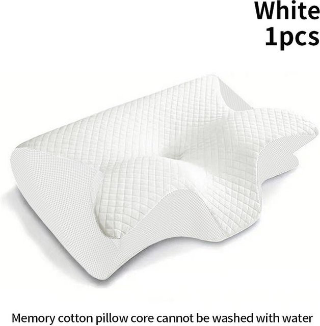 Ergonomisches 2-in-1 Nackenkissen aus Memory-Schaum in Weiß für orthopädischen Schlaf und Reisen - Bild 1