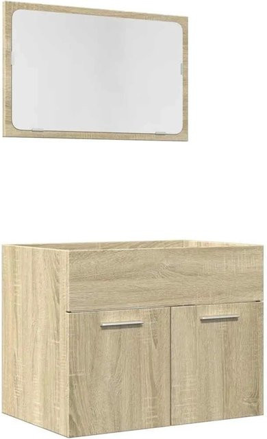 vidaXL 2-teiliges Badmöbel-Set aus Holzwerkstoff mit Schrank und Spiegel in Sonoma Eiche, Farbe Braun - Bild 1