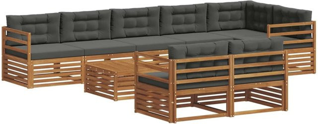vidaXL Outdoor-Sofagarnitur in U-Form aus massivem Akazienholz mit 9-teiligem Set, Farbe Anthrazit und Natur - Bild 1