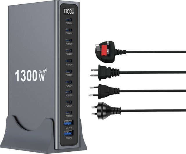 1300W GaN Schnellladegerät mit 12 USB-Ports und PD3.1 USB Typ C Desktop-Ladestation für Handys und Tablets - Bild 1