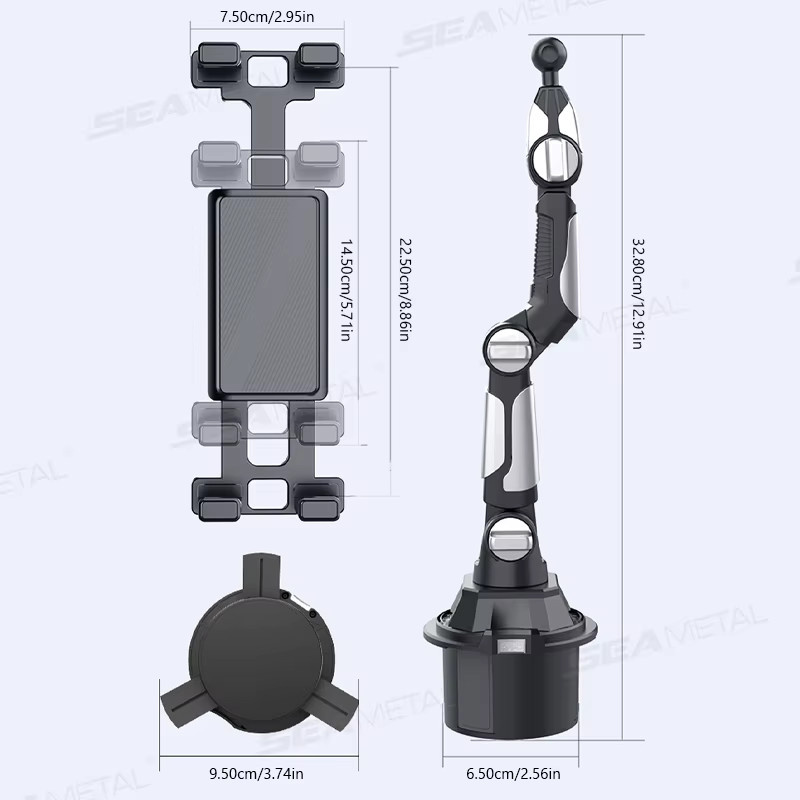 SEAMETAL Autotelefonhalterung für Getränkehalter in Schwarz mit verstellbarer Basis und 360-Grad-Drehung für Smartphones und Tablets - Bild 5