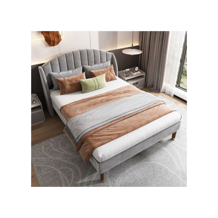 MUVOE Polsterbett mit Teppich in Grau aus Samt, B/T: 160 x 200 cm - Bild 2