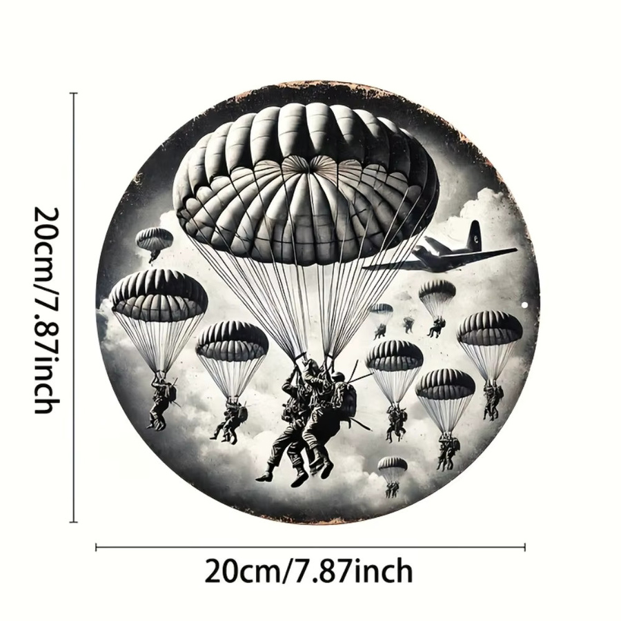 Rundes Wandkunstschild aus Aluminium von HELLOYOUNG mit Militärthema und Airborne-Soldat in Multicolour, Durchmesser: 20 cm - Bild 3