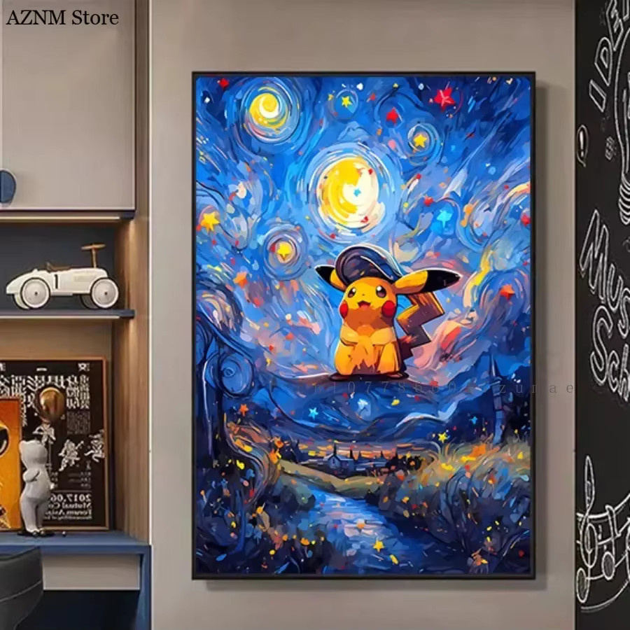 Pokemon Anime Pikachu Poster im Van Gogh Aquarell-Stil als HD Wandkunst auf Leinwand, Mehrfarbig - Bild 2