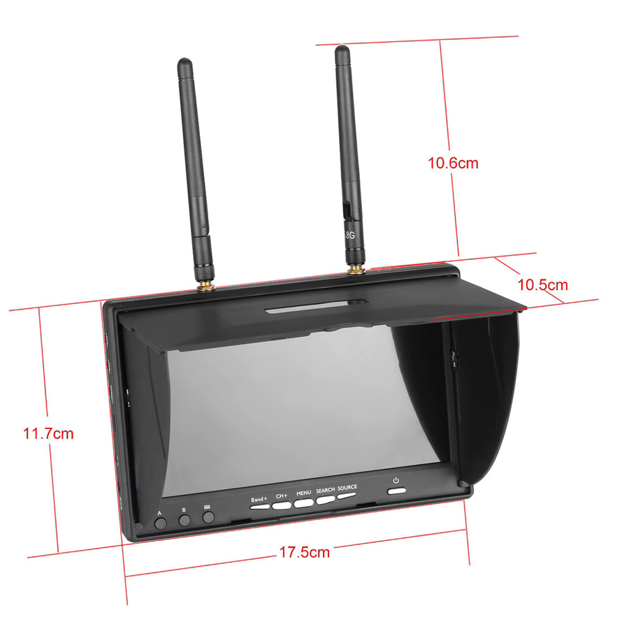 Eachine XAERO LCD5802D 7 Zoll FPV-Monitor in Schwarz mit 5,8G 40CH Diversity-Empfänger, DVR und integriertem Akku für RC-Drohnen - Bild 3