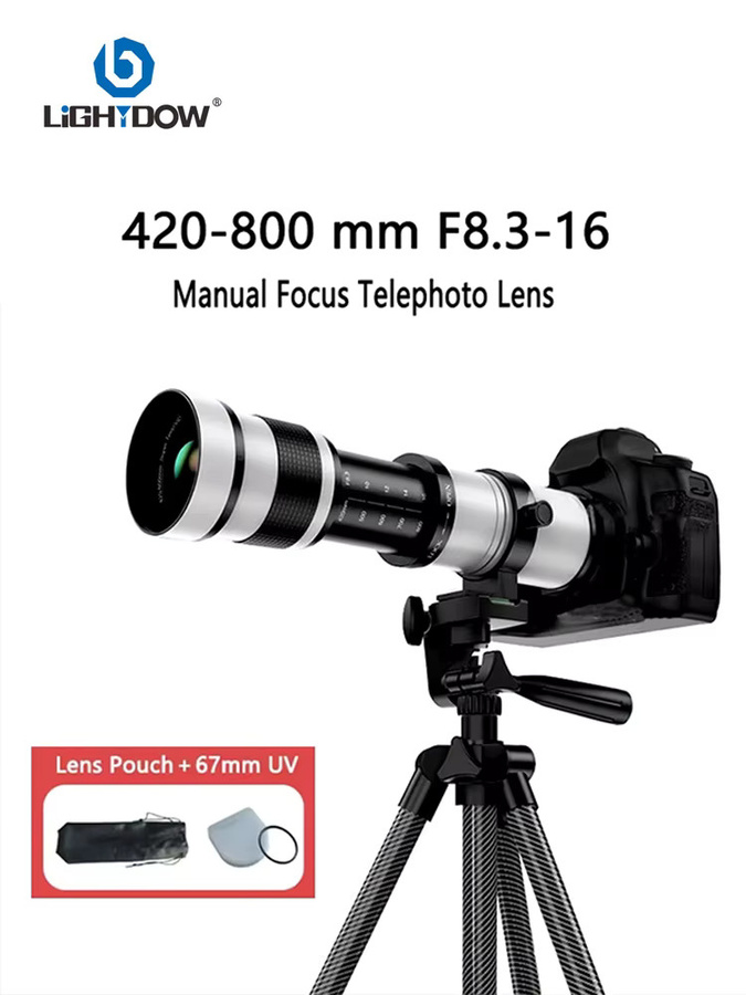 Lightdow manuelles Telezoomobjektiv mit UV-Kamerafiltern, Brennweite 420–800 mm, f/8,3, Farbe Schwarz, kompatibel mit Canon Nikon Sony Fuji Olympus Samsung Kameras - Bild 4