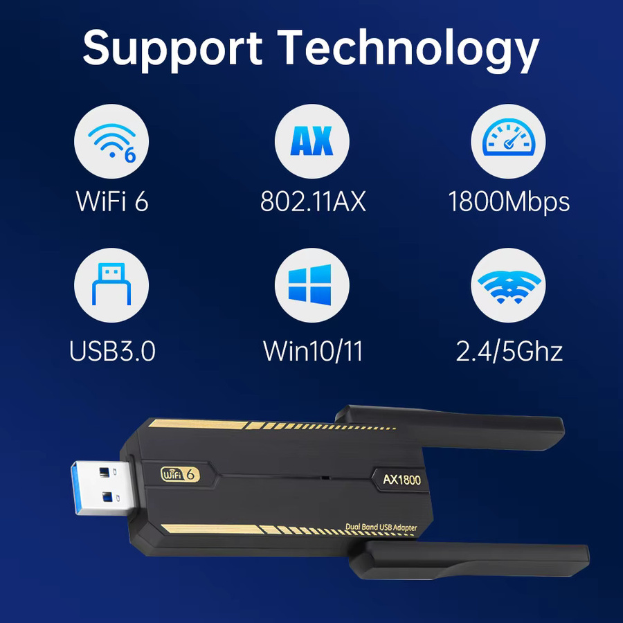 Fenvi AX1800 WiFi 6 USB-A Adapter Dual Band 2,4 GHz/5 GHz in Schwarz - Bild 2