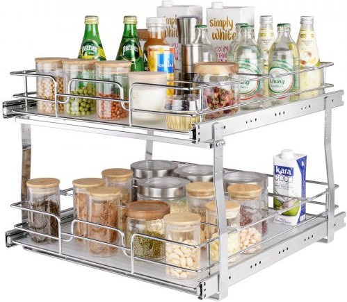VEVOR Ausziehbares Gewürzregal aus verchromtem Stahl in Silber, Schiebeschublade für Spülschrank und Küchenunterschrank, B/T/H: 50,8 x 53,9 x 38,3 cm - Bild 1
