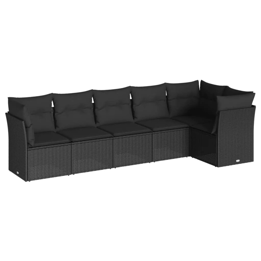 vidaXL 6-tlg Garten-Sofagarnitur in L-Form aus schwarzem PE-Rattan mit Sitzkissen und Stauraum - Bild 2