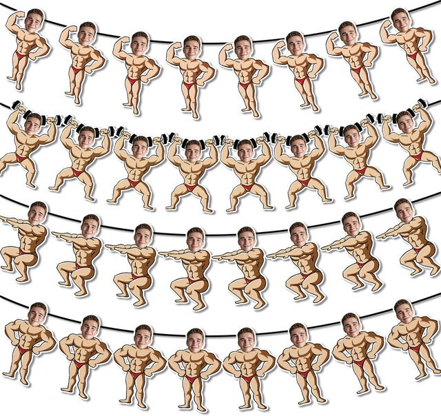 Personalisierte Bodybuilding Banner Girlande mit Gesichtsmotiv für Sport-Geburtstagspartys aus Papier in Mehrfarbig - Bild 1