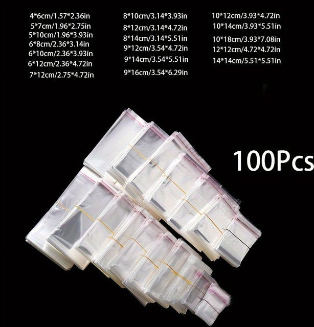 100 Stück transparente selbstverschließende Zellophanbeutel aus OPP-Kunststoff für Schmuck und Verpackungen - Bild 1