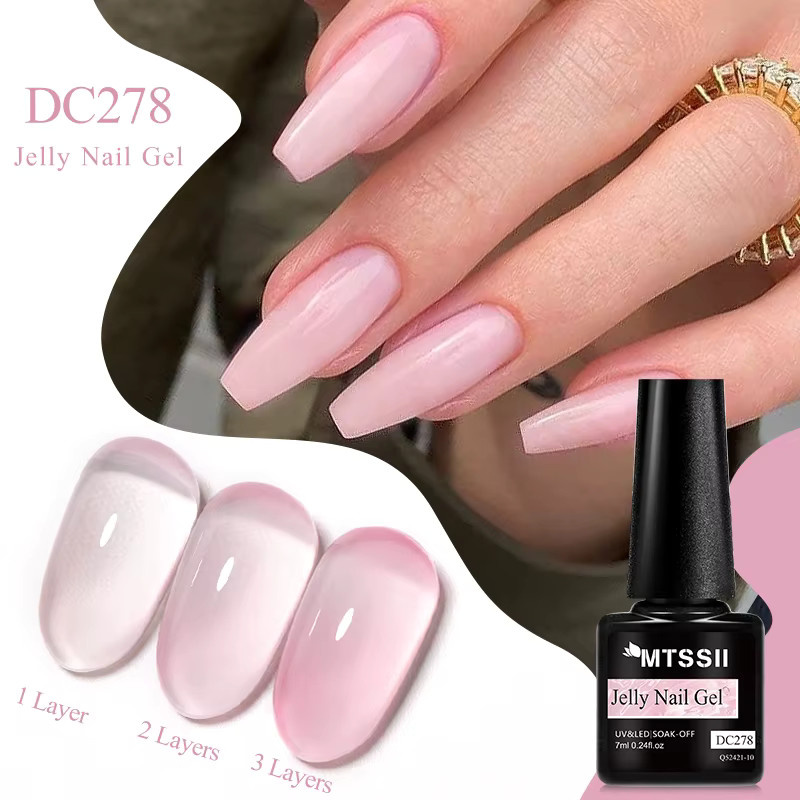Mtssii Macaron Jelly Clear Nude Gel Nagellack Set, 6-teilig, Rosa, Transparent - Bild 4