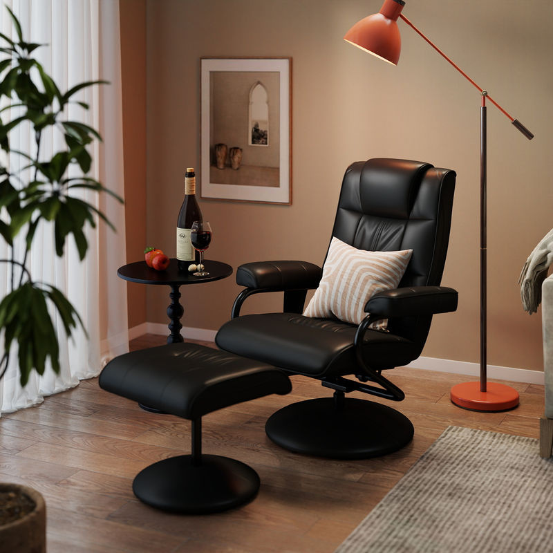 HOMCOM Massagesessel mit Hocker, drehbarer elektrischer Relaxsessel mit Liegefunktion und Massagefunktion aus Kunstleder, Schwarz - Bild 2