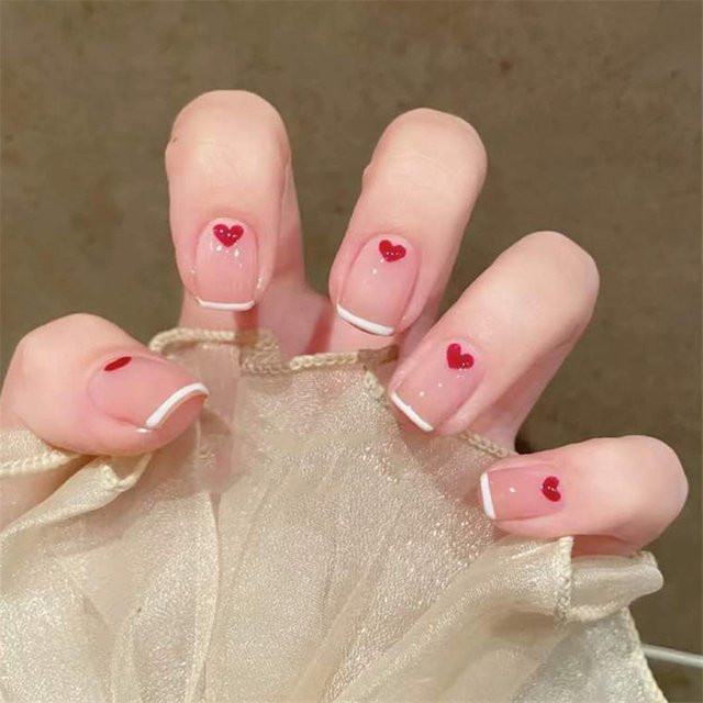 JIASHIXUAN Künstliche Nägel Acryl, Rotes Liebesherz, Glitzer, 24 Stück - Bild 1