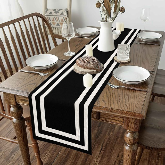 VIKAMA Tischläufer mit geometrischem Design in Schwarz-Weiß, Skandinavischer Stil, B/H: 90 x 33 cm, Maschinenwaschbar - Bild 1