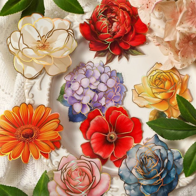 10 Blatt Goldfolien-Blumenaufkleber mit glänzendem vergoldetem Muster für dein Scrapbook und DIY-Bastelprojekte in Gold - Bild 1