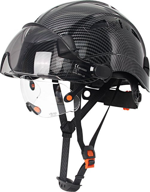 Aolamegs Schutzhelm mit Visier und integrierter Schutzbrille in Schwarz, belüfteter ABS-Hartschalenhelm mit Kohlefaser-Muster und 6-Punkt-Aufhängung - Bild 1
