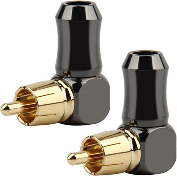 HEDANP RCA-Audio-Stecker L-Typ 90 Grad Winkel, männlich, Schwarz/Gold, zum Löten von Videokabeln - Bild 1