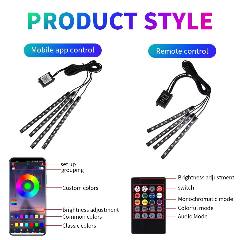 NOXLH Neon LED Auto Innenraum Beleuchtung Set mit RGB Musiksteuerung und App-Fernbedienung in Multicolour - Bild 2