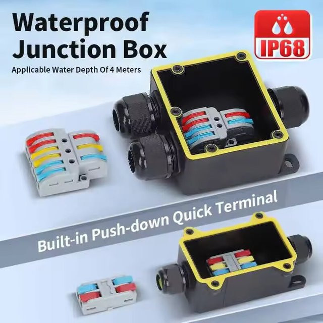 Wasserdichte IP68 Kabelverbinder Box aus Kunststoff in Schwarz für den Außenbereich mit Kupferdraht und Spaltverbinder für Straßenlaternen und Erdkabel - Bild 1
