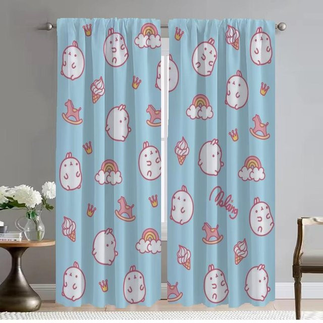 Molang Halloween Dekoration Tüll-Vorhang für Schlafzimmerfenster, 2 Paneele, Blau, B: 50 cm, H: 70 cm - Bild 1