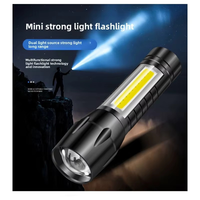 QHSPE Mini-Taschenlampe aus Aluminiumlegierung, wiederaufladbarer und zoombarer LED-Strahler für den täglichen Gebrauch - Bild 5