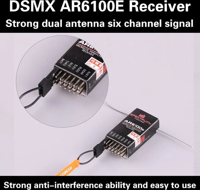 Spektrum AR6100E 6-Kanal-Empfänger für DSM2 JR 2,4 GHz Micro-Flugzeug und Hubschrauber in Schwarz - Bild 1