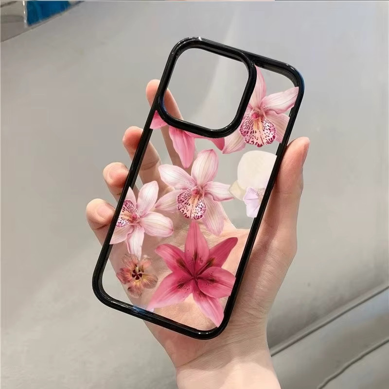 Transparente Handyhülle mit rosa Lilien- und Orchideen-Blumenmuster für iPhone Modelle - Bild 2