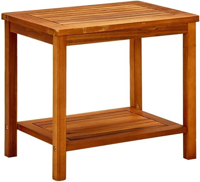 DELUKE Beistelltisch aus Akazien-Massivholz in Braun-antik, eckiges Lattendesign für Wohnzimmer und Garten, B/T/H: 50 x 35 x 45 cm - Bild 1