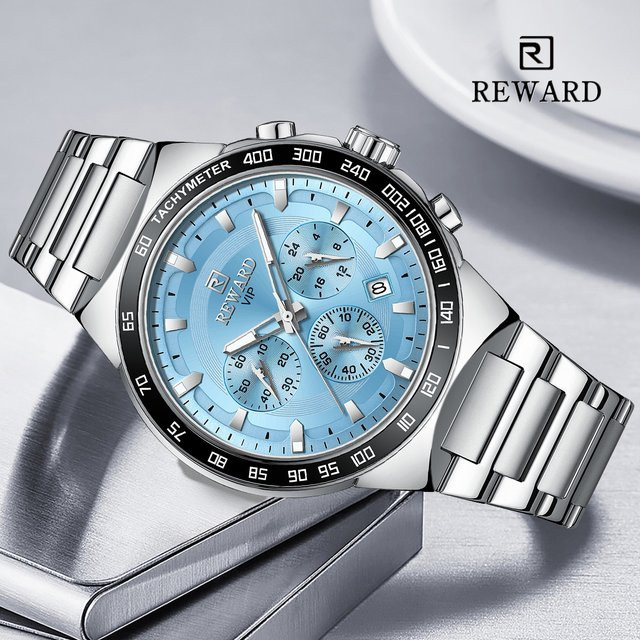 BELOHNUNG Armbanduhr Chronograph, Quarz, Edelstahl, Blau, Silber, Herren - Bild 1
