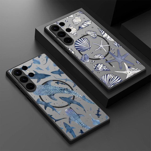 Magnetische Handyhülle mit Hai-Schalen-Muster für Samsung Galaxy S24, Matte PC-Rückseite, Schwarz/Mehrfarbig - Bild 1
