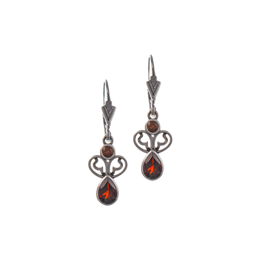 Ohrringe 925 Silber geschwärzt, Granat, Damen - Bild 1