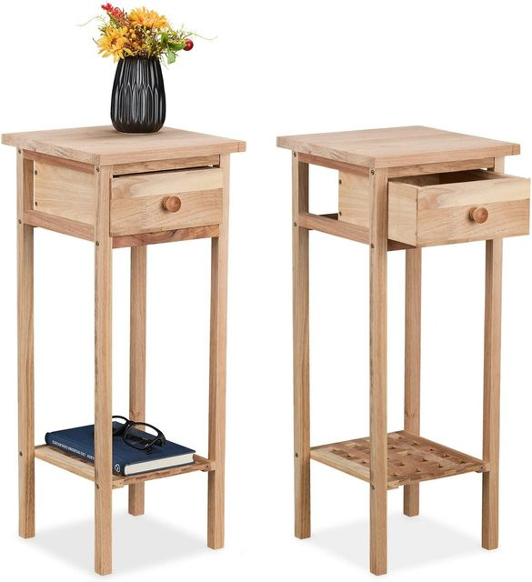 Relaxdays Telefontisch aus Walnussholz in Braun, 2er Set, B/T/H: 60 x 25 x 25 cm - Bild 1