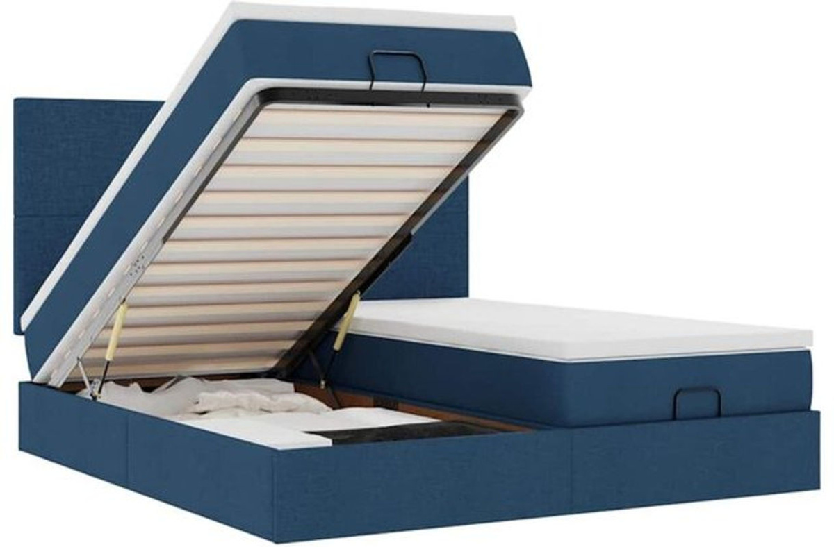 vidaxl Polsterbett Ottoman mit Matratzen und LED in Blau aus Stoff, B/T/H: 200 x 200 x 128 cm - Bild 1