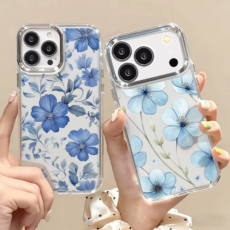 Transparente Handyhülle mit Blumenmuster von MOESOE für iPhone 17 16 15 14 13 12 Pro Max und Air 11 mit plattiertem Linsenrahmen und weicher Abdeckung - Bild 2