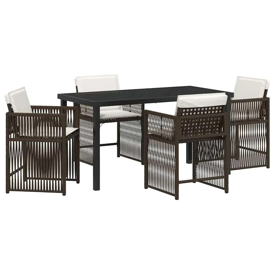 vidaXL Garten Essgruppe 5-teilig aus Poly-Rattan in Braun mit Glastisch für Terrasse und Garten - Bild 2