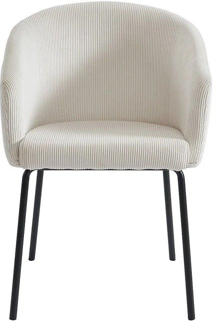 Vente-unique Stuhl Moroni in Creme mit Armlehnen und Cord-Details aus Metall, Höhe: 56,5 cm - Bild 1